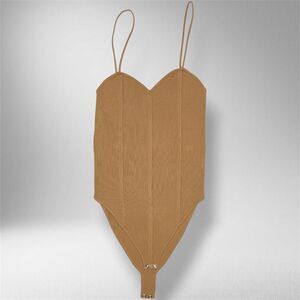 Zara Tan Sweetheart Neck Bodysuit – Size M